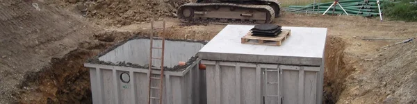 Large precast concrete tank installation