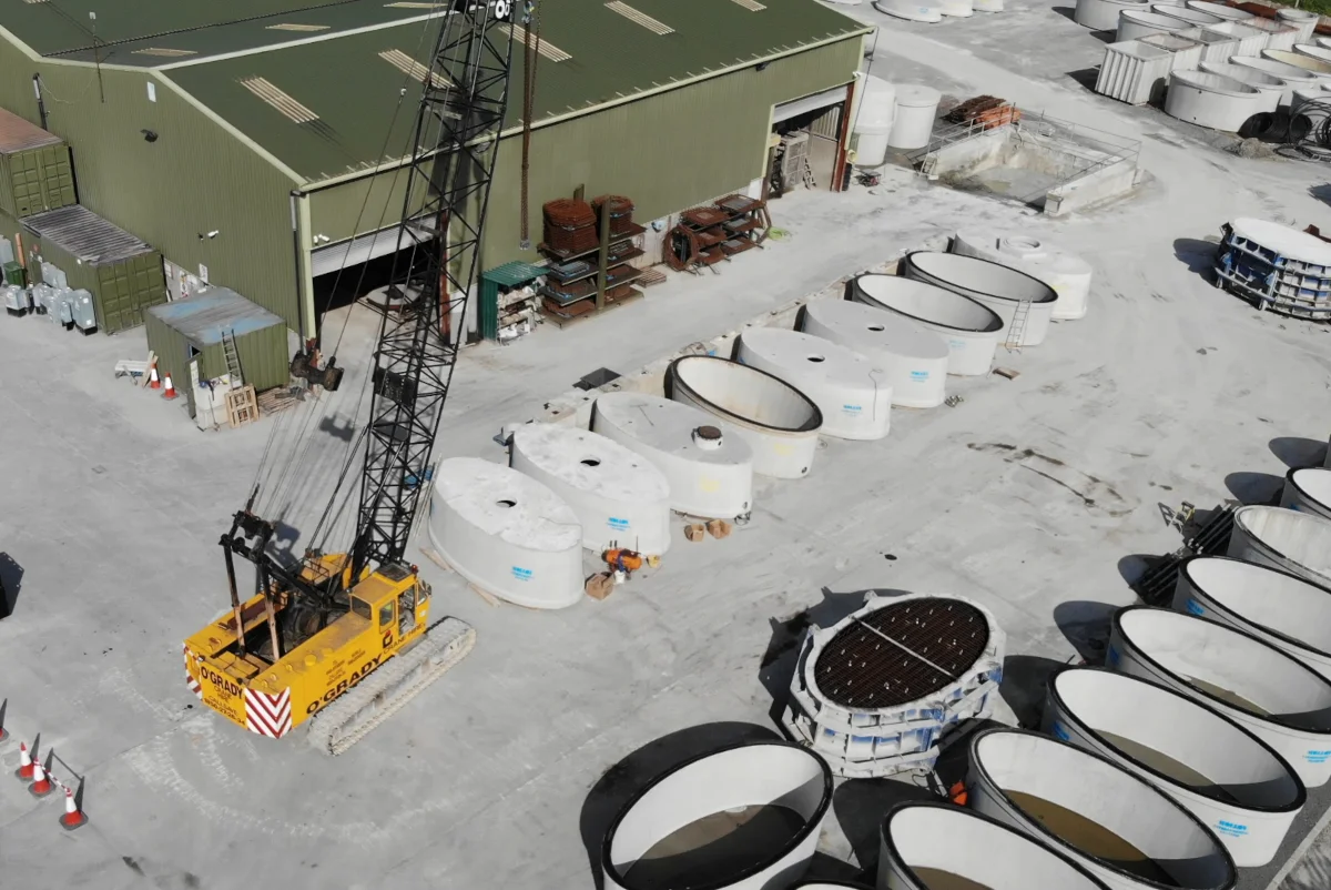 Precast concrete tanks in Molloy factory yard